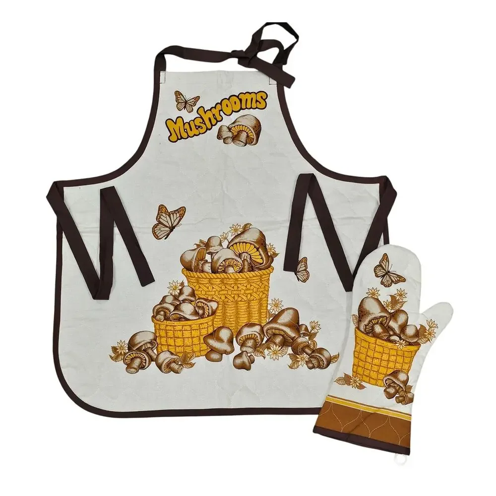 VINTAGE STYLE DIY MUSHROOM APRON & OVEN MITT SET – HANDMADE – BUTTERFLY PRINT